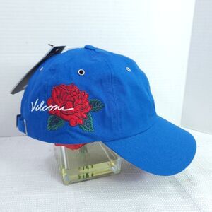NWT Unique Volcom Blue Hat With Embroidered Rose 100% Cotton